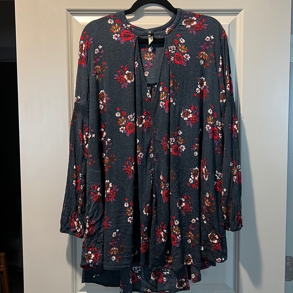 Free People Navy Floral Blouse